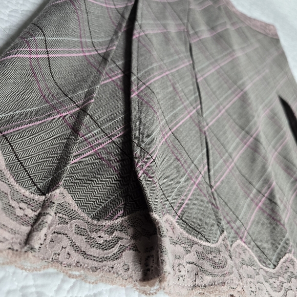 Etam Pink And Grey A-Line Plaid Lace Trim Pleated Knee Length Skirt - Picture 2 of 11